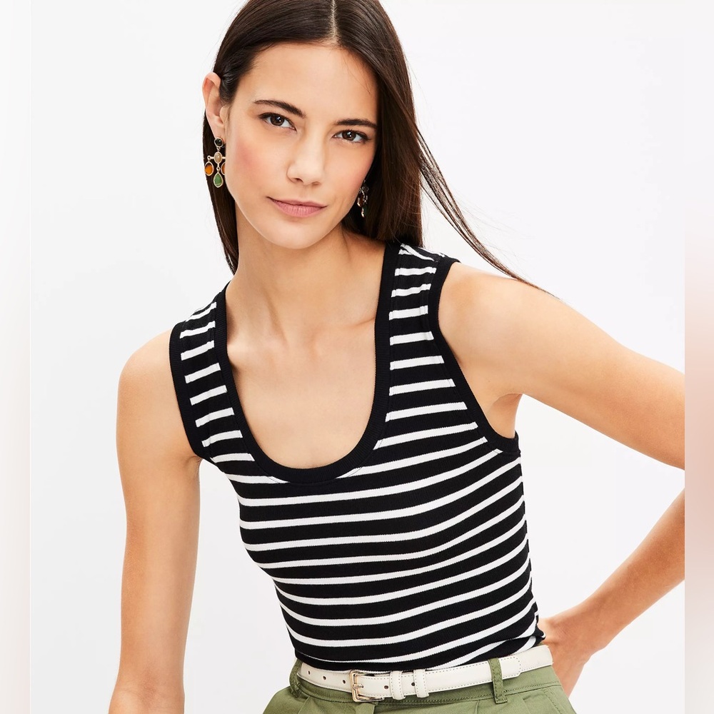 LOFT Perfect Ribbed Striped Scoop Neck Tank Top XS